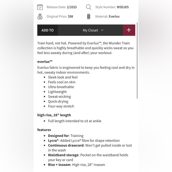 Lululemon NWT Wunder Train High Rise Tights 28” Leggings Magenta Smoke Size 6 - Picture 6 of 9
